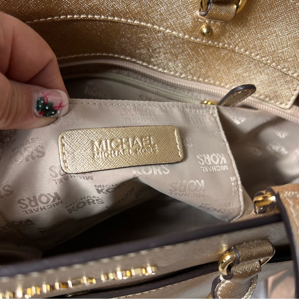 Michael Kors Metallic Gold Saffiano Shoulder Tote - Picture 10 of 15